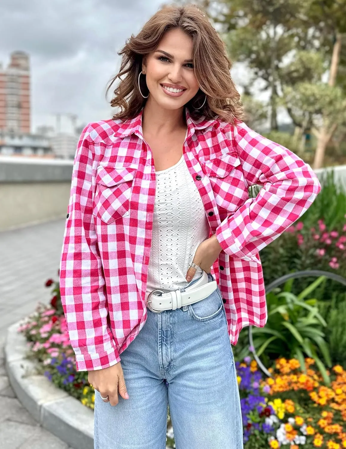 Zeagoo Womens Flannel Shirts Long/Roll Up Sleeve Collared Button Down Plaid Shirt Casual Work Tops