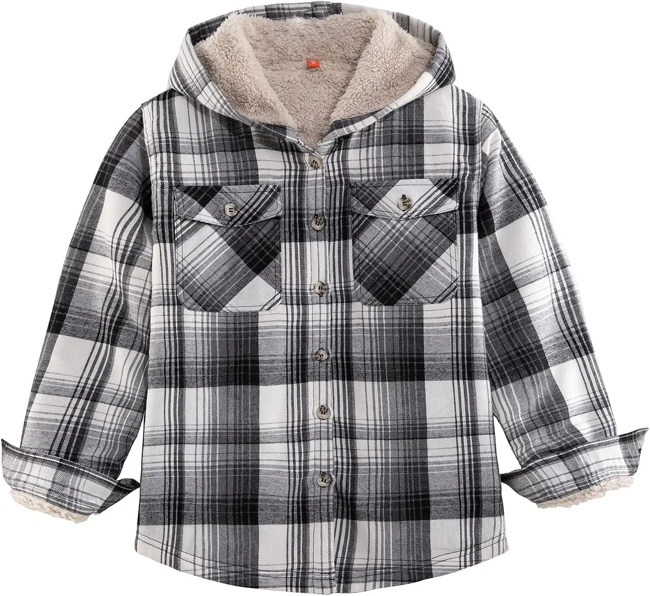ZENTHACE Girls Hooded Plaid Flannel Shirt Jacket with Hand Pockets,Sherpa Lined Button Down Flannel Shacket Jacket