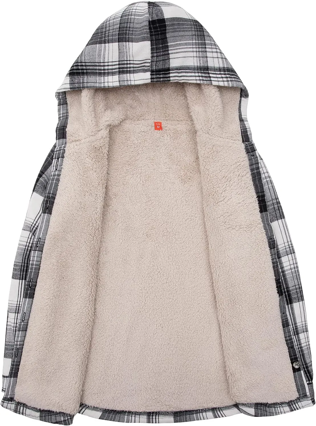 ZENTHACE Girls Hooded Plaid Flannel Shirt Jacket with Hand Pockets,Sherpa Lined Button Down Flannel Shacket Jacket