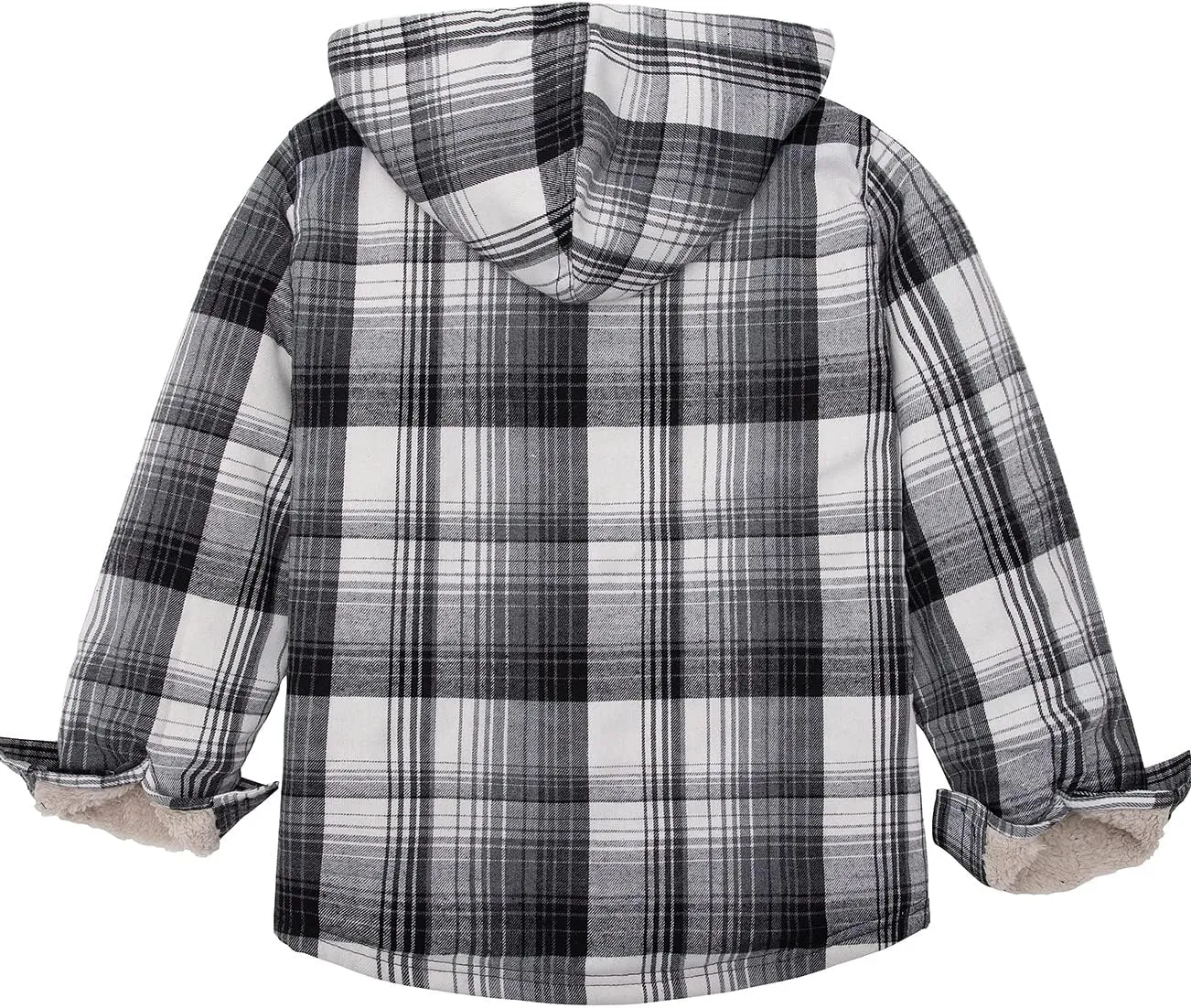 ZENTHACE Girls Hooded Plaid Flannel Shirt Jacket with Hand Pockets,Sherpa Lined Button Down Flannel Shacket Jacket