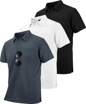 ZITY 3 Pack Polo Shirts for Men with Pocket Short Sleeve Moisture Wicking Outdoor Tactical Shirt Summer Casual