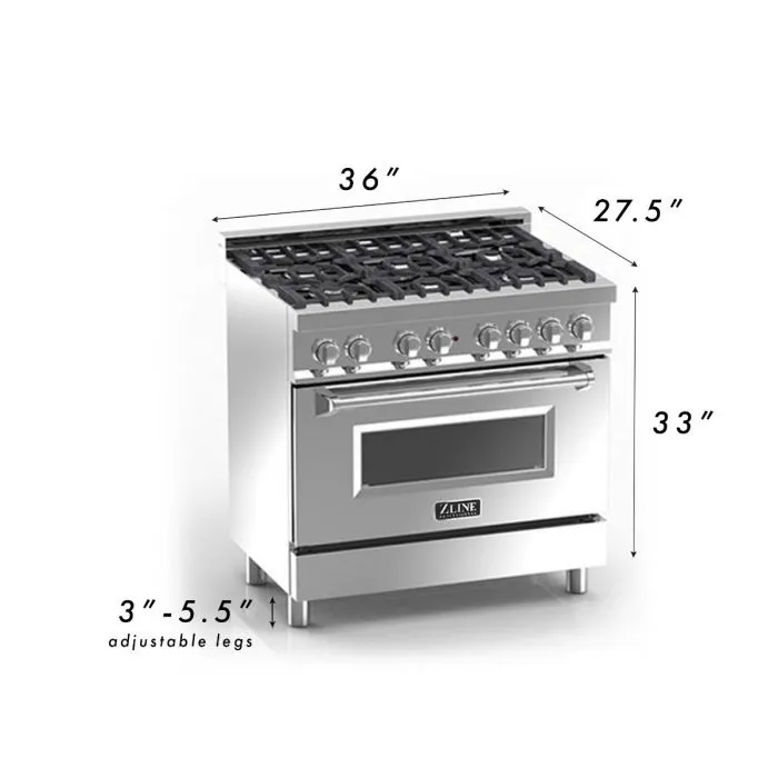 ZLINE 36 IN. Professional Dual Fuel Range with Black Matte Door (RA-BLM-36)